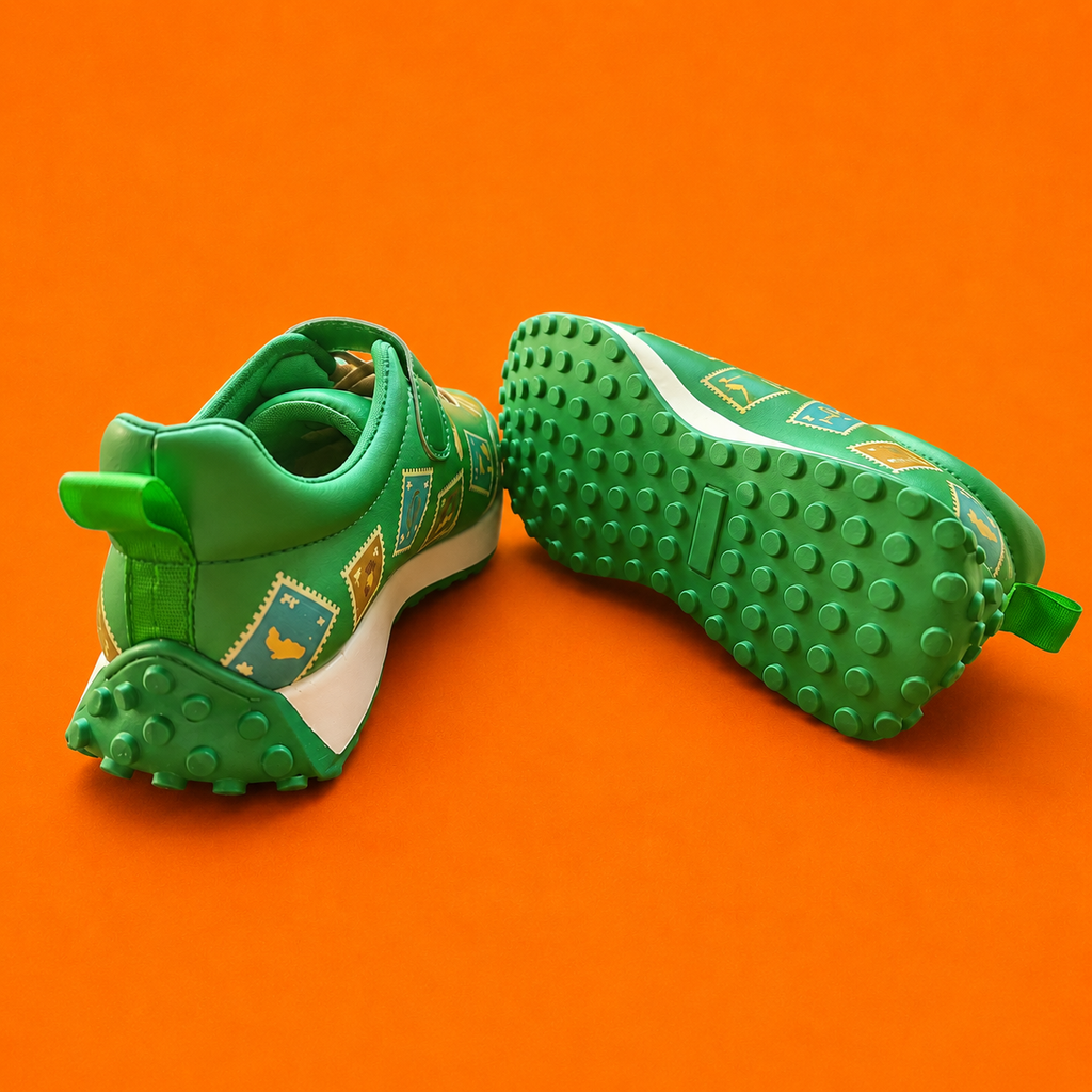 Globetrotters Travel Stamps Green Kids Sneakers