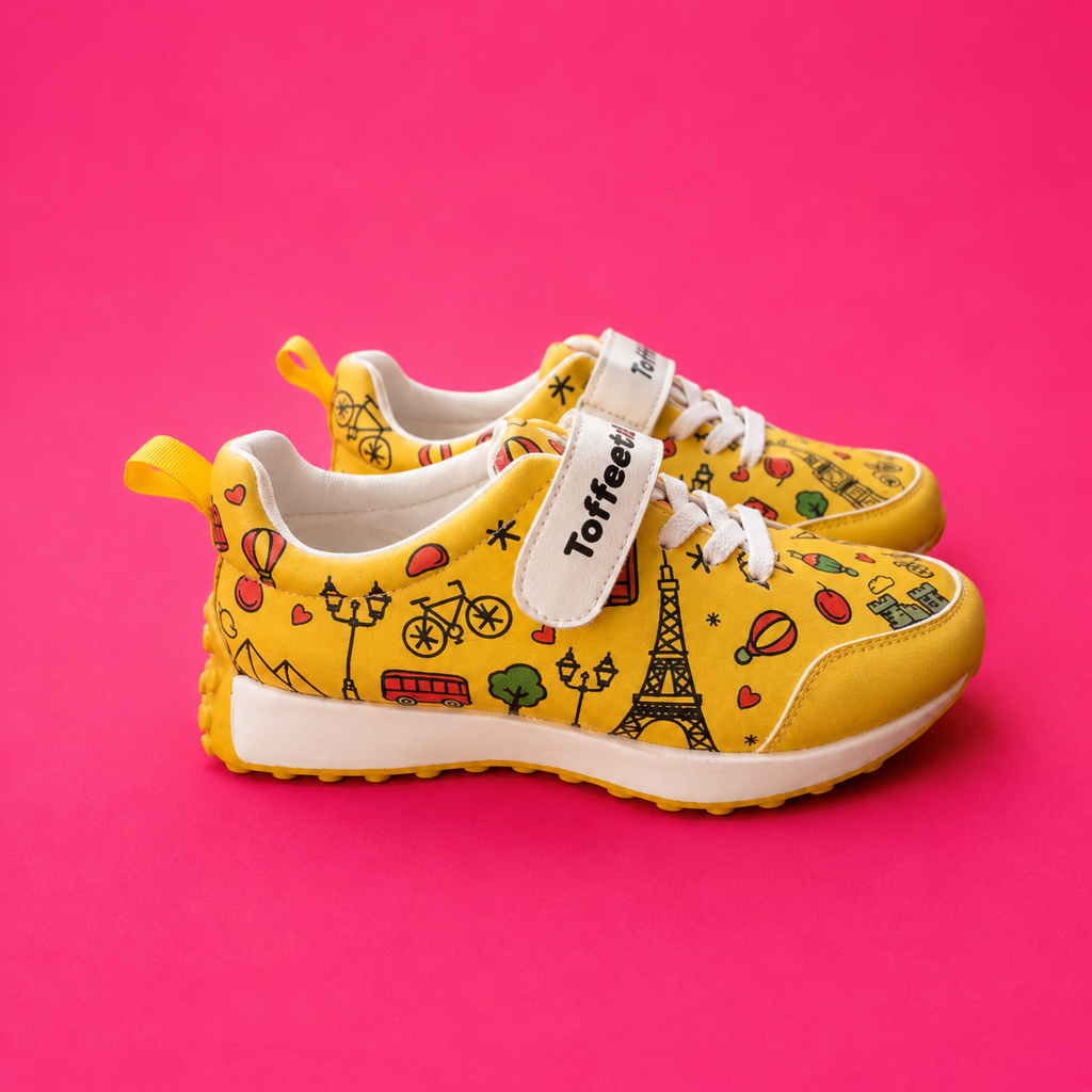 Globetrotters Seven Wonders Yellow Kids Sneakers