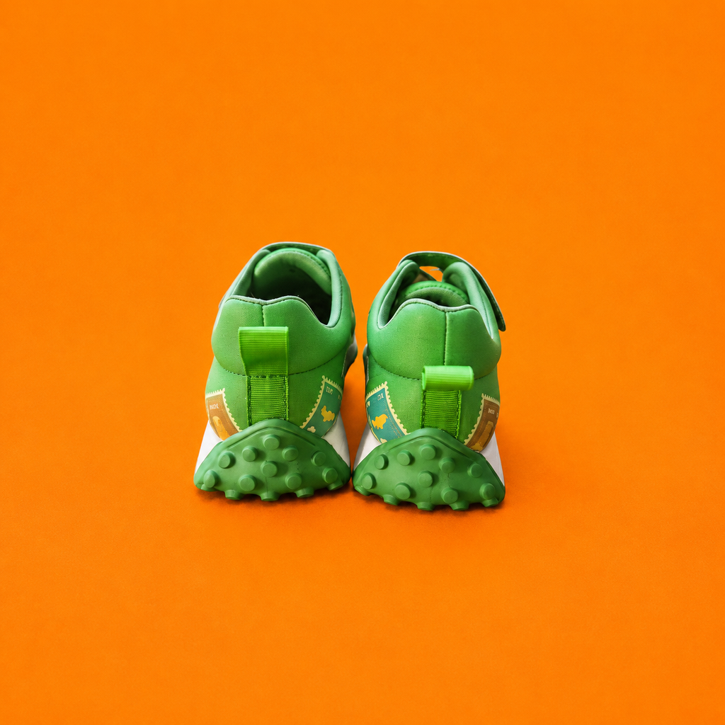 Globetrotters Travel Stamps Green Kids Sneakers